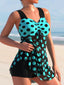 2PCS Set Tankini Turchese Anni '80 a Pois in Rete