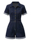 Tuta corta blu scuro anni '60 in denim con colletto a camicia