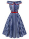 [Pre-Sale] White 1950s Striped Off Shoulder Swing Dress, vintage dress, retro fashion, rockabilly, pin-up fashion - perfect for women who love vintage and retro fashion