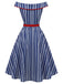 [Pre-Sale] White 1950s Striped Off Shoulder Swing Dress, vintage dress, retro fashion, rockabilly, pin-up fashion - perfect for women who love vintage and retro fashion