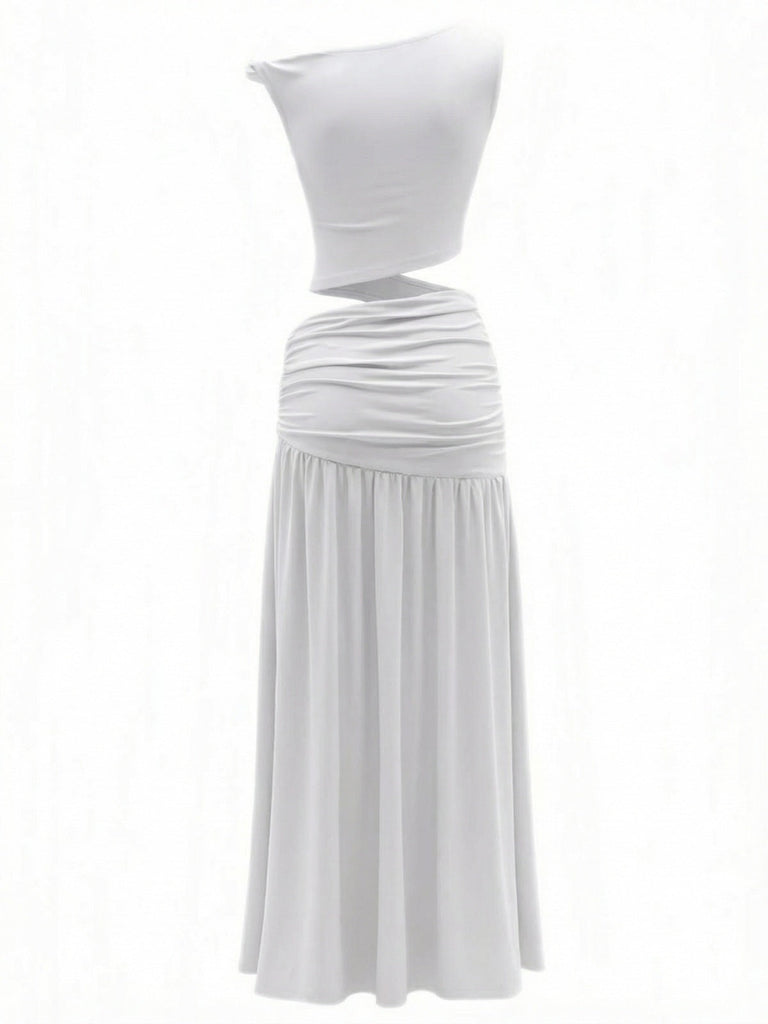 2PCS Anni '30 Top a Spalle Scoperte e Gonna Lunga Arricciata