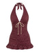Costumi Bordeaux Anni '40 a Pois con Scollo All'americana