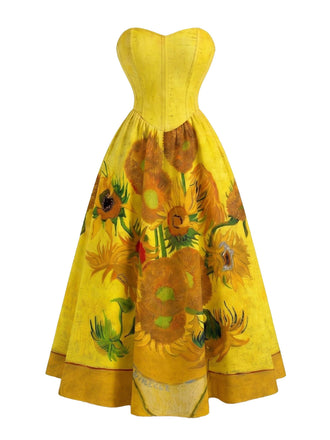 [Pre-Sale] Yellow 1950s Oil Painting Floral Swing Dress, vintage dress, retro fashion, rockabilly, pin-up fashion - perfect for women who love vintage and retro fashion