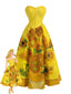 [Prevendita] Abito a Ruota Giallo Anni '50 con Stampa Girasole e Senza Spalline