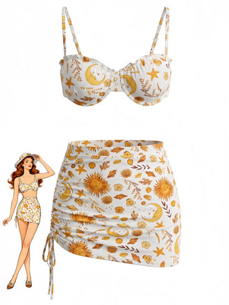 Set Bikini Floreale Tropicale con Allacciatura al Collo e Incrocio Anni '40