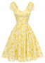 [Prevendita] Abito Giallo Anni '50 Floreale con Scollo a Cuore e Fiocco