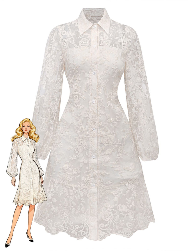 Abito in pizzo di puro cotone bianco anni '60