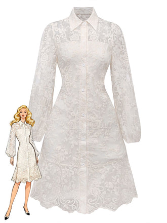 Abito in pizzo di puro cotone bianco anni '60