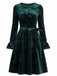 Abito jacquard in velluto con rose verde anni '60