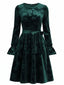 Abito jacquard in velluto con rose verde anni '60