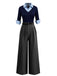 Tuta lunga con maniche a 3/4 in maglia colorblock blu anni '40
