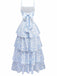 Abito a balze floreale con spalline sottili blu anni '70