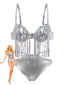 Bikini con frange in paillettes olografiche argento anni '70