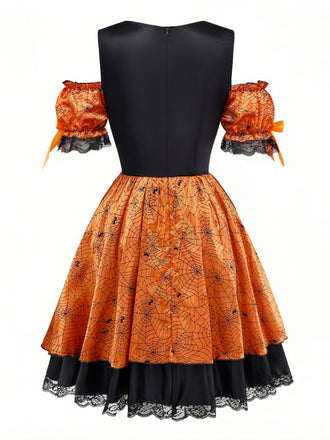 Abito arancione con ragnatela e zucca Halloween anni '60