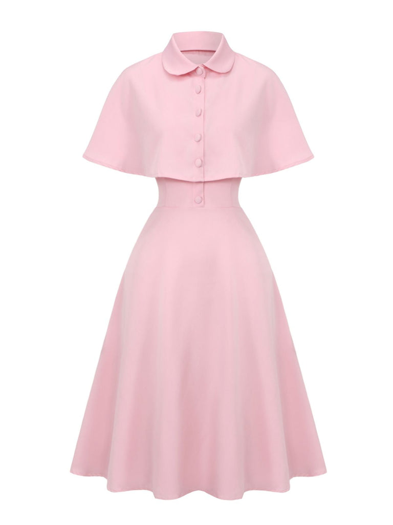 [Prevendita] Abito con mantella e revers a tinta unita rosa anni '50