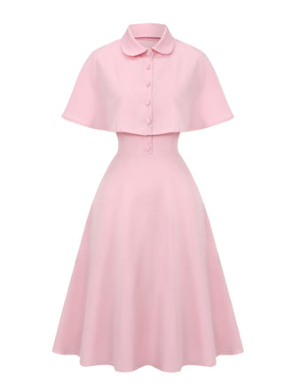 [Prevendita] Abito con mantella e revers a tinta unita rosa anni '50