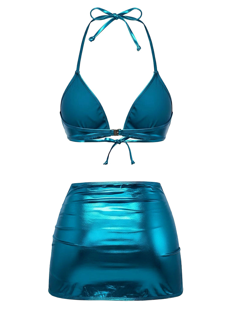 Bikini metallizzato con scollo all'americana anni '70