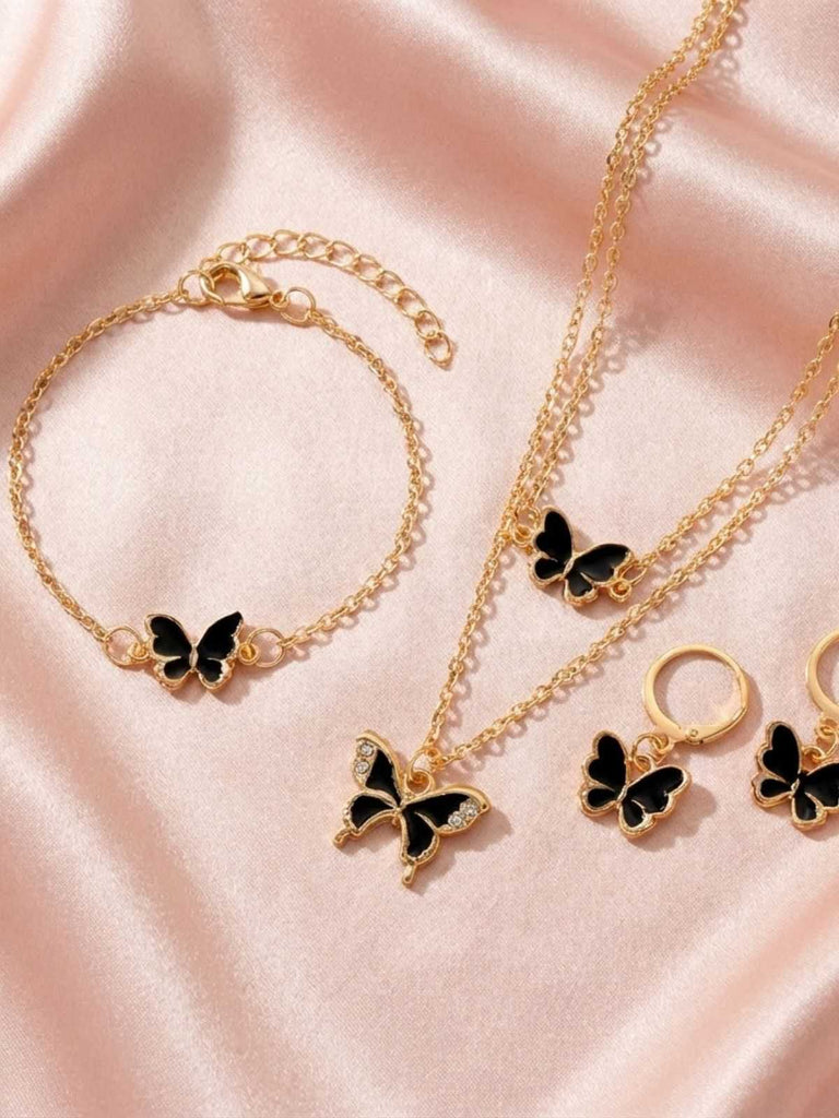 Set Collana e Bracciale e Orecchini con Farfalle e Strass