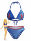 Set Bikini Triangolare Blu Anni '60con Stampa Aragosta e Righe