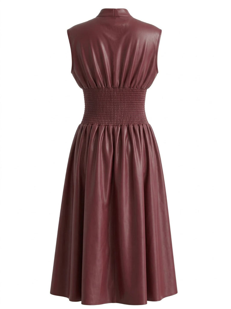Abito Borgogna in Ecopelle Cap Sleeve Waisted Anni '40 3