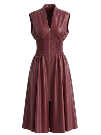Abito Borgogna in Ecopelle Cap Sleeve Waisted Anni '40 2