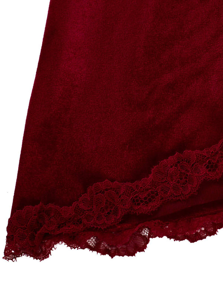 Camicia da notte in velluto con lacci rosso scuro anni '80