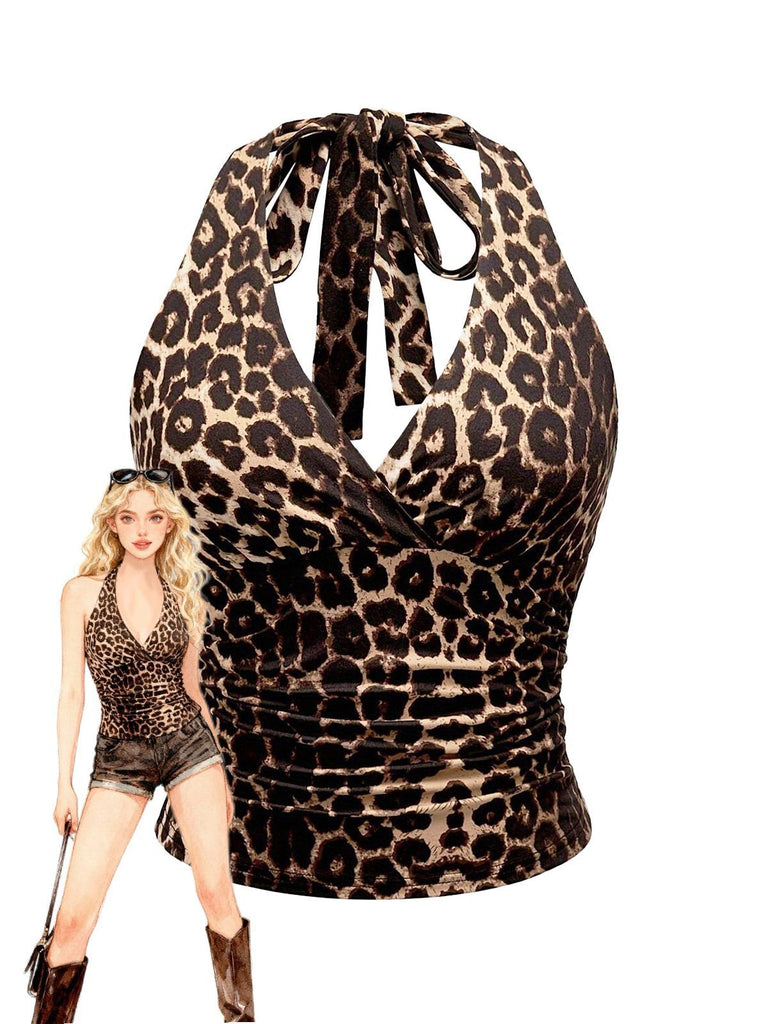 Top anni '80 con scollo all'americana e leopardata