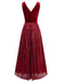 Abito lungo paillettes in velluto con scollo a V bordeaux anni '50