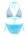 Bikini con teschio e strass in velluto blu anni '80