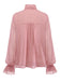 Camicetta in chiffon con volant e collo alto rosa anni '80