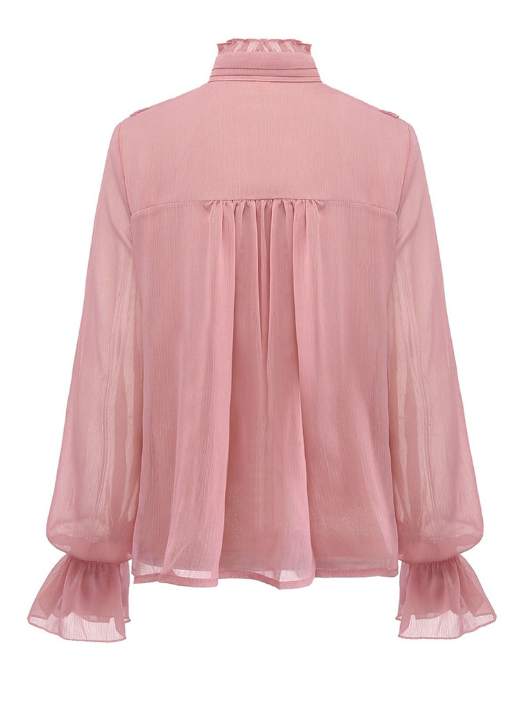 2PCS Camicetta con volant in chiffon e gonna a quadri anni '80