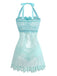 [Prevendita] Completo intimo in pizzo con fiocco e volant blu acqua anni '80