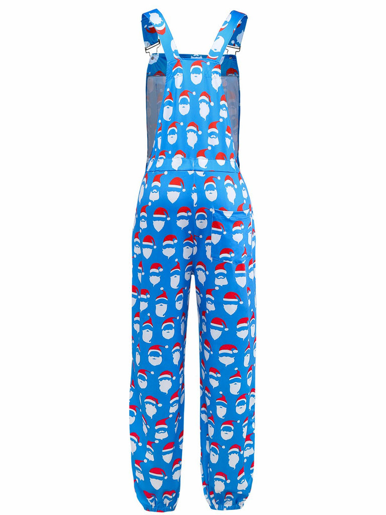 Tuta lunga con stampa di Babbo Natale blu anni '60