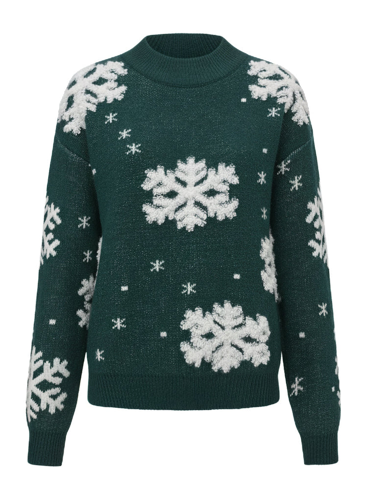 Maglione con fiocco di neve a collo alto in pile natalizio anni '40