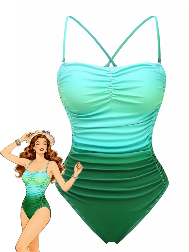 Costumi intero verde anni '30 arricciato sfumato