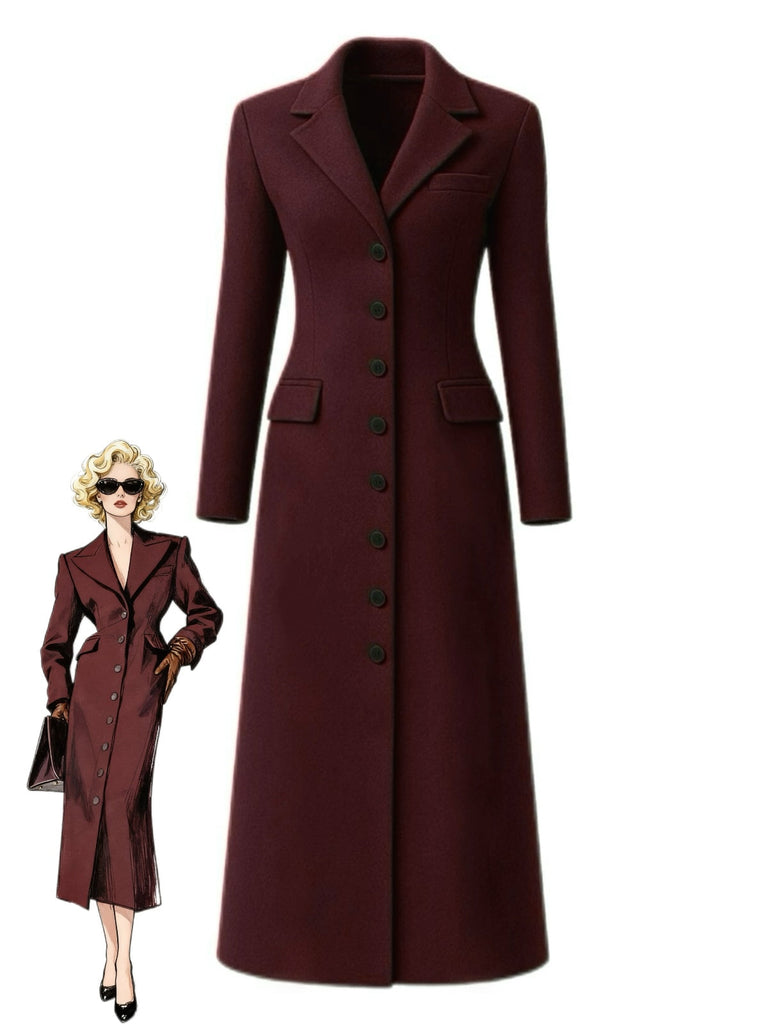 Cappotto in finta lana con bottoni e revers a tinta unita grigio anni '30