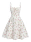 Abito a trapezio bianco floreale con spalline sottili anni '50