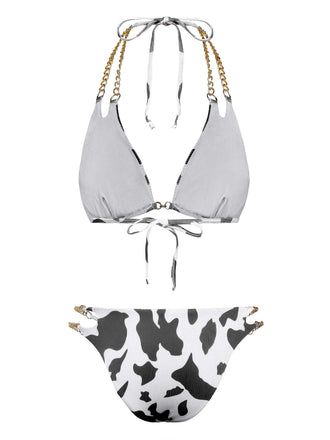 Set Bikini Anni '70 con Stampa Mucca a Coste