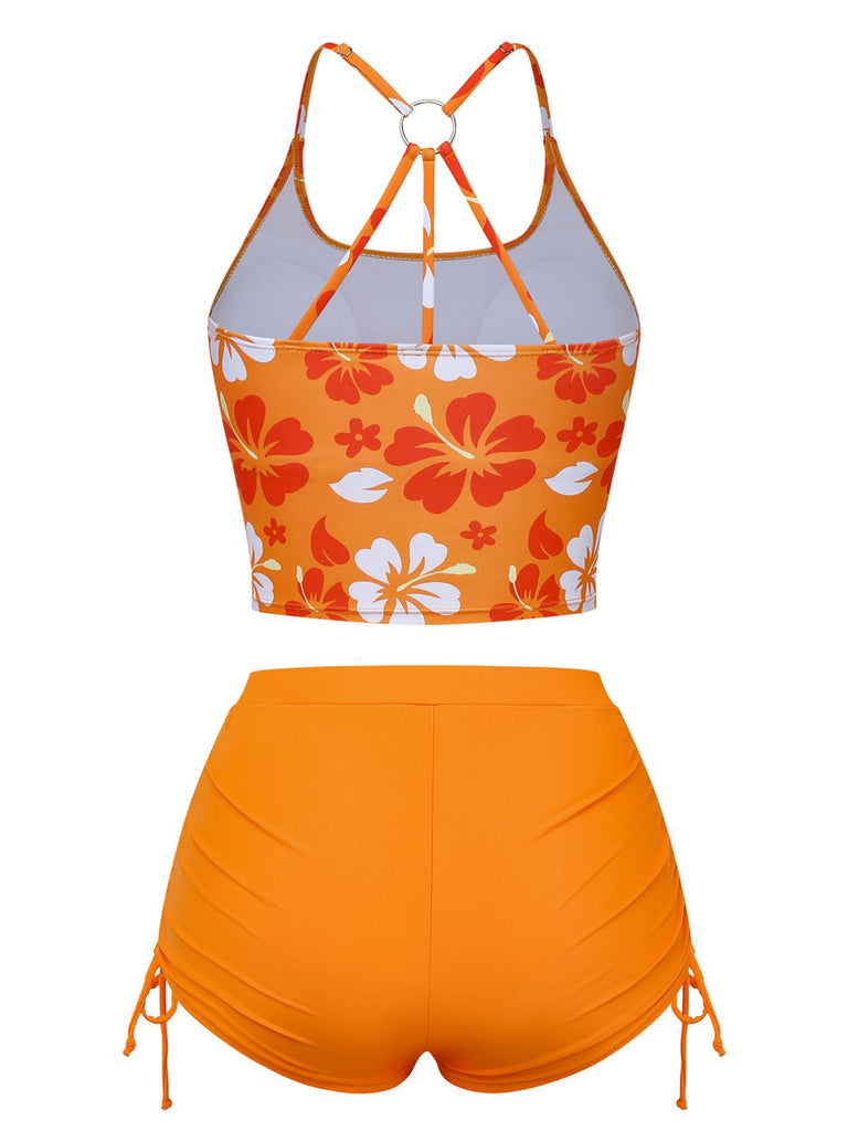 Rear view of the bikini top showcasing the stylish criss-cross straps and central silver-tone metal O-ring detail.