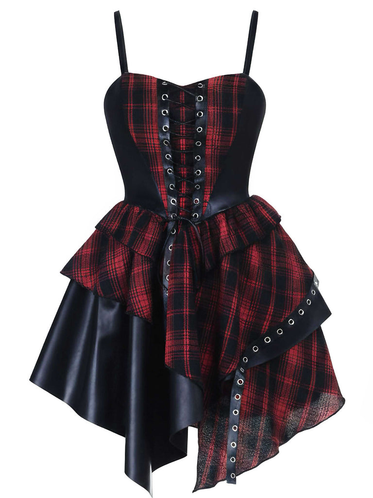 Abito corsetto in pelle quadri punk gotico anni '80