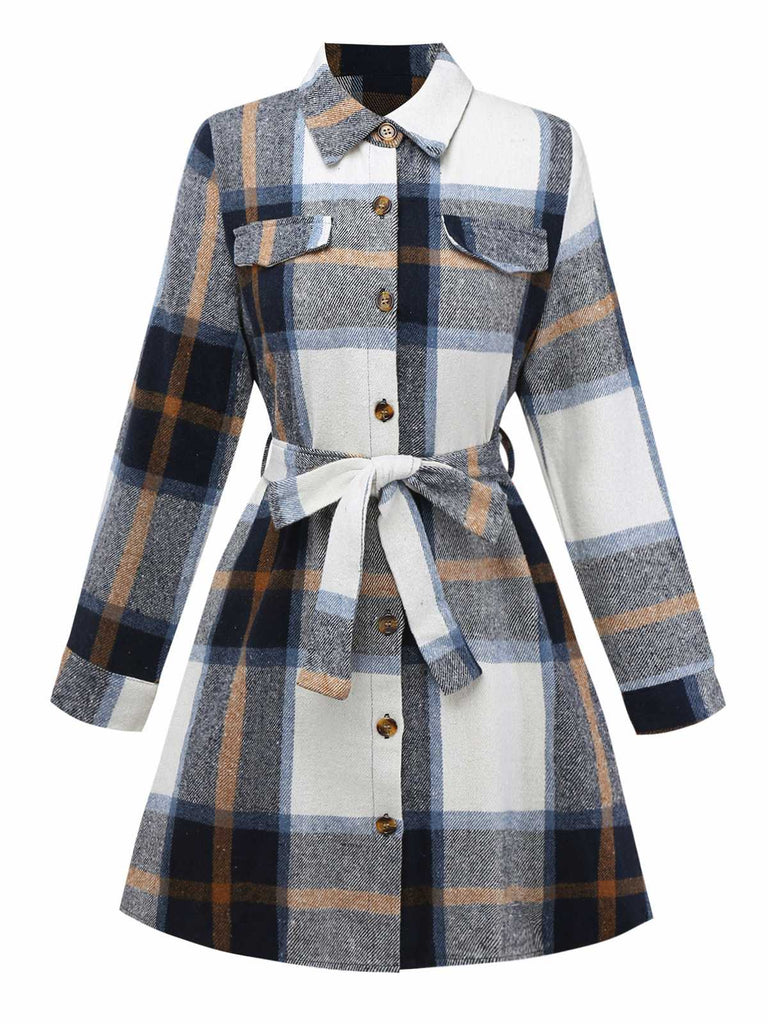 Abito camicia a quadri con cintura multicolore anni '60