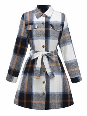 Abito camicia a quadri con cintura multicolore anni '60