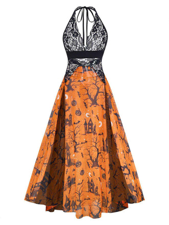 Camicia da notte con zucca in pizzo arancione anni '70