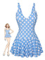 Costumi intero a pois con scollo a petalo blu anni '60