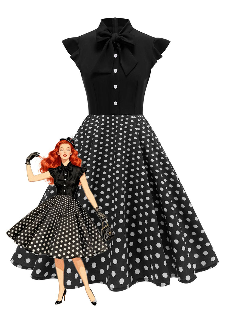 Abito a ruota a pois con fiocco anni '50