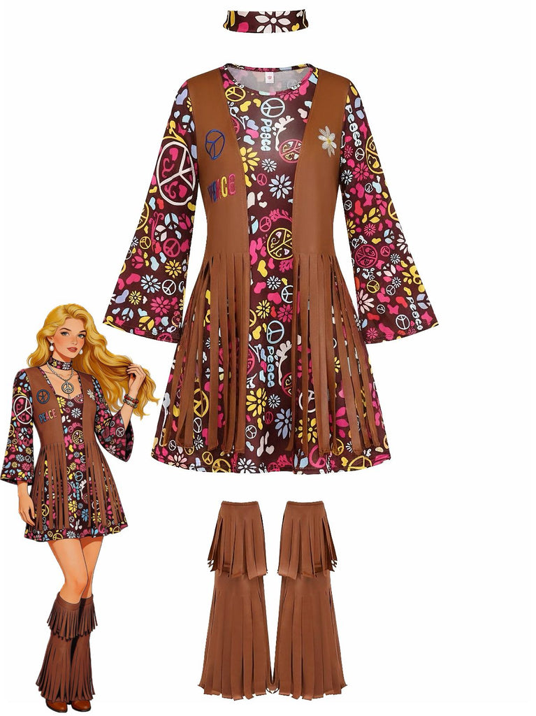 3PCS Costume Anni '70 Hippie Vintage con Frange
