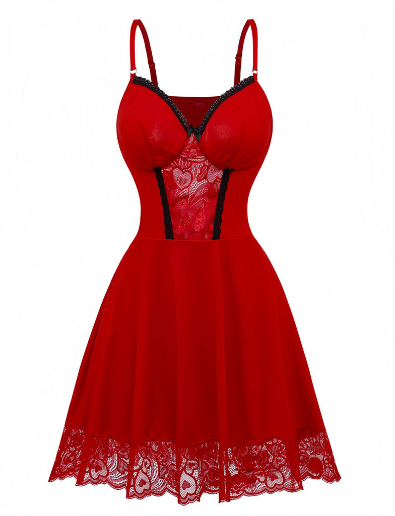 Camicia da notte con pizzo e spalline sottili rosso anni '40