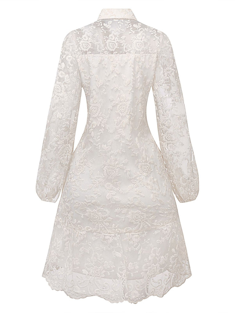 Abito in pizzo di puro cotone bianco anni '60