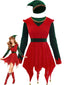 Completo con abito Jovie da elfo di Natale rosso anni '70