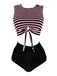 Costume da bagno patchwork a righe rosa e nero anni '70